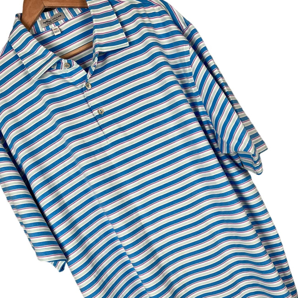 PETER MILLAR Men's 2XL XXL Summer Comfort Blue Pink Performance Golf Polo Shirt